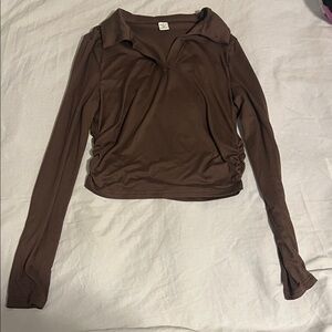 Elegant Brown Long Sleeve Women's Top